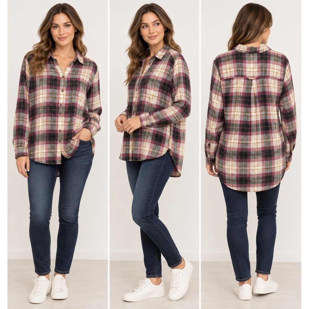 American Eagle Women's Large Boyfriend Plaid Flannel Shirt Soft Lumberjack